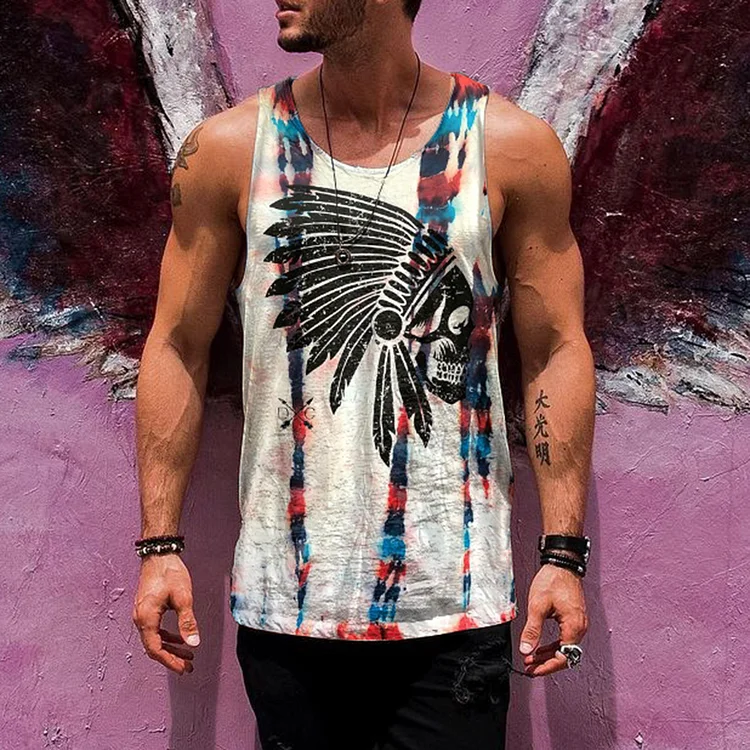 BrosWear Tie-dye Head Print Fashion Men's Tank Top