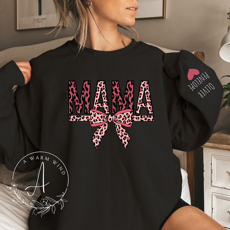 Leopard Print Mama Sweatshirt with Kids Names
