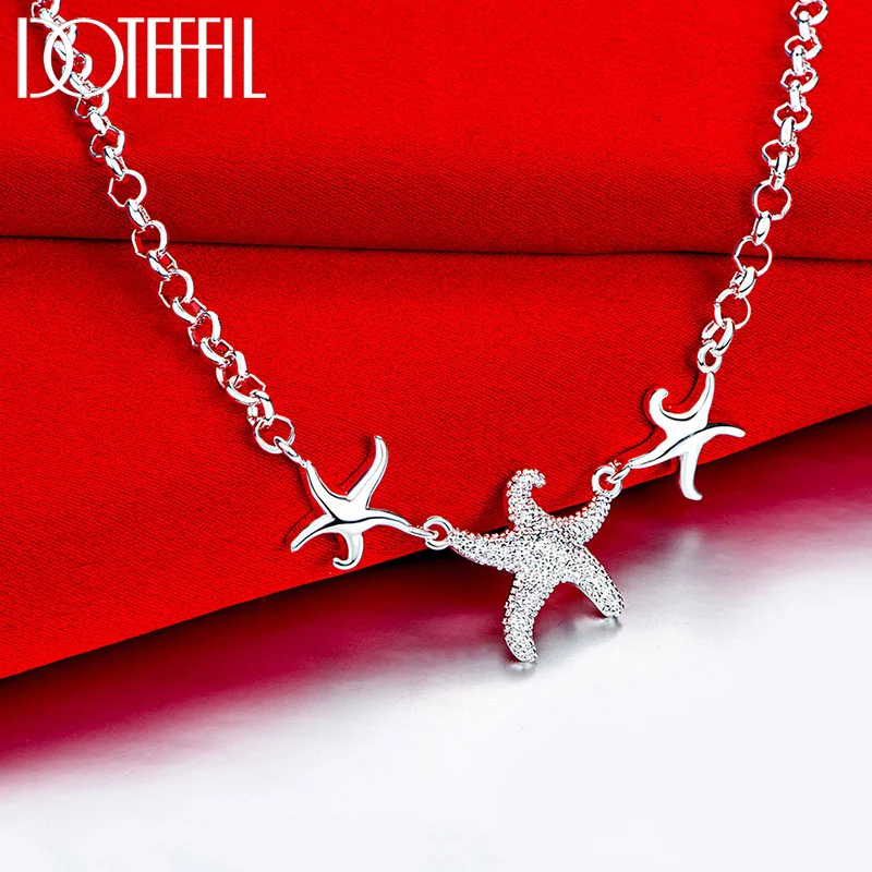 DOTEFFIL 925 Sterling Silver 18 Inches Three Starfish Chain Necklace For Women Jewelry