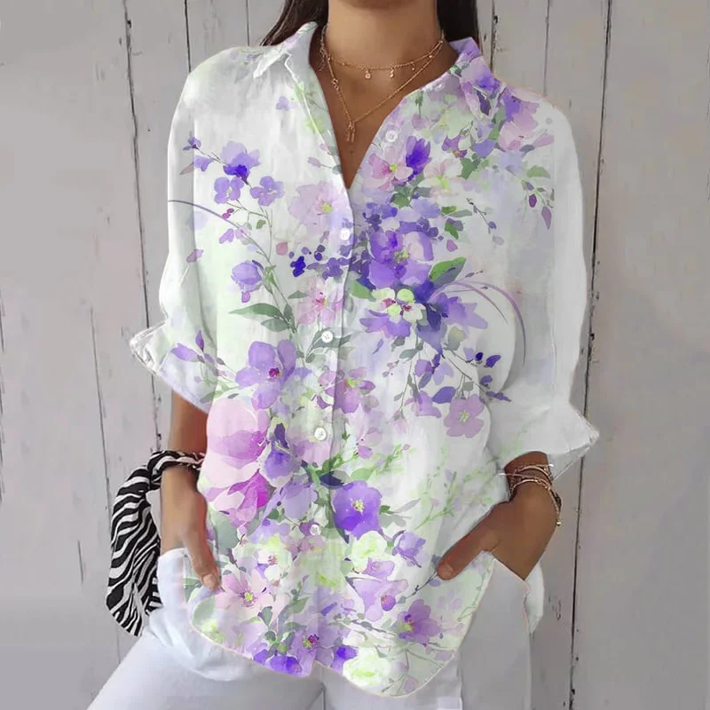Vintage Floral Painting Art Button Casual Shirt