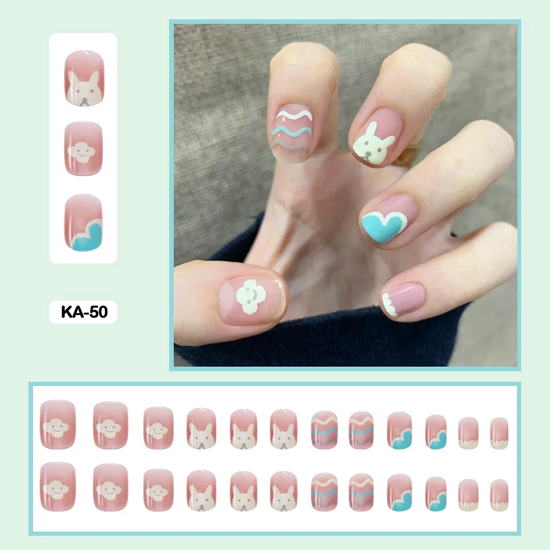 24PCS False Nails with Glue Lovely Fresh Personality Stick on Nails Retro Elegant Graffiti Press on Nails Art DIY Manicure Tool-Nail Inspo