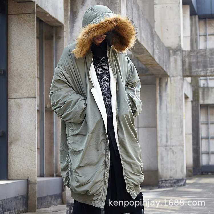 Special Loose Long Original Warm Wool Collar Cotton Jackets-dark style-men's clothing-halloween