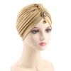 Plain Colors Pleated Knot Hat Rhinestone Pendant Cap
