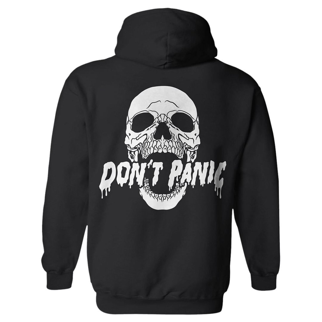 Don't Panic Skull Print All-match Hoodie - Krazyskull