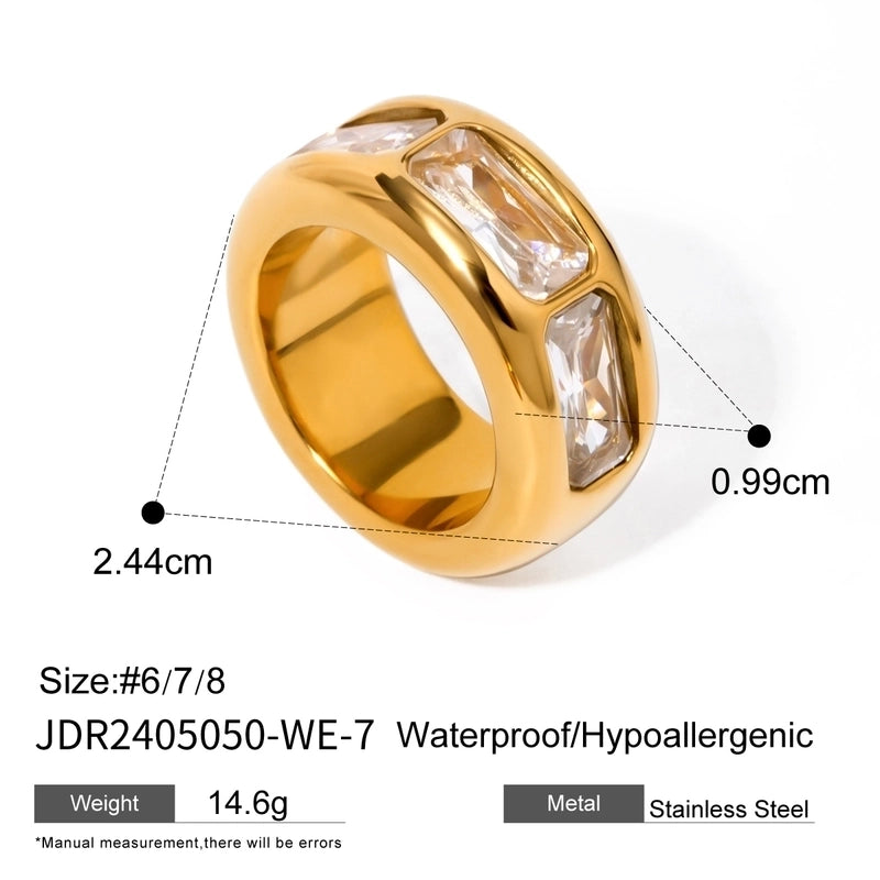 IG Style Minimalist Round Rectangle 316 Stainless Steel  Zircon Inlay Rings