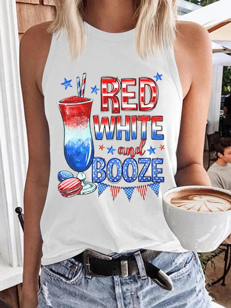  Women's Red White And Booze Print Tank Top socialshop