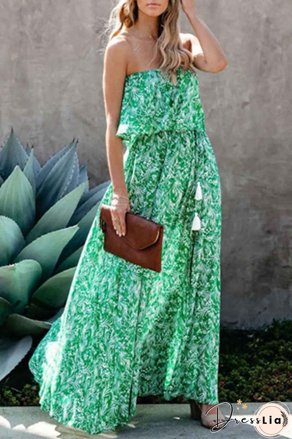 Fashion Street Print Slit Strapless A Line Dresses