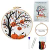 Halloween Pumpkin Night Long Stitch DIY Stamped Embroidery Kit for Adults Beginners Craft Lovers Gift Cross Stitch Kit 24x24cm with 15cm Embroidery Hoop