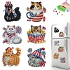 (US Only)6pcs 2D Flat Acrylic Independence Day Cat DIY Diamond Painting Fridge Magnets