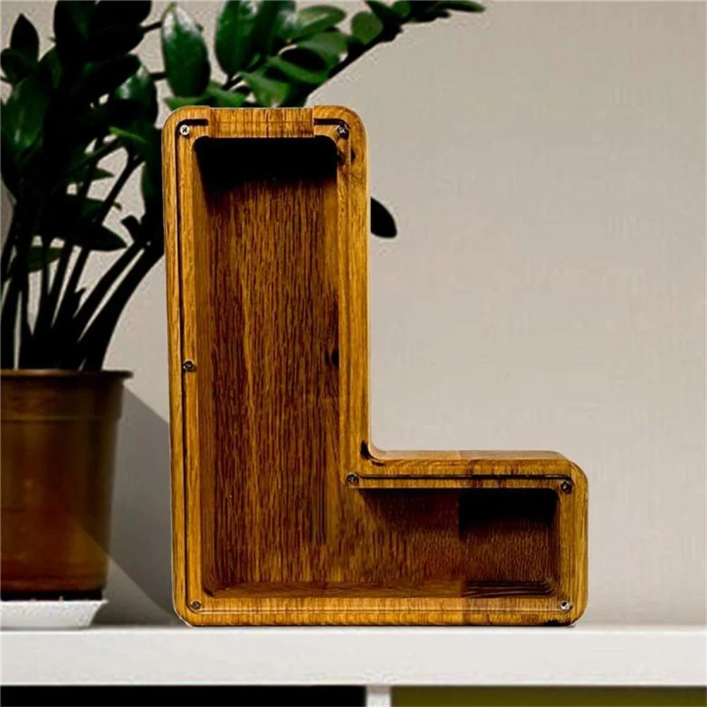 Purexcellent&trade; Wooden creative English letters transparent money jar