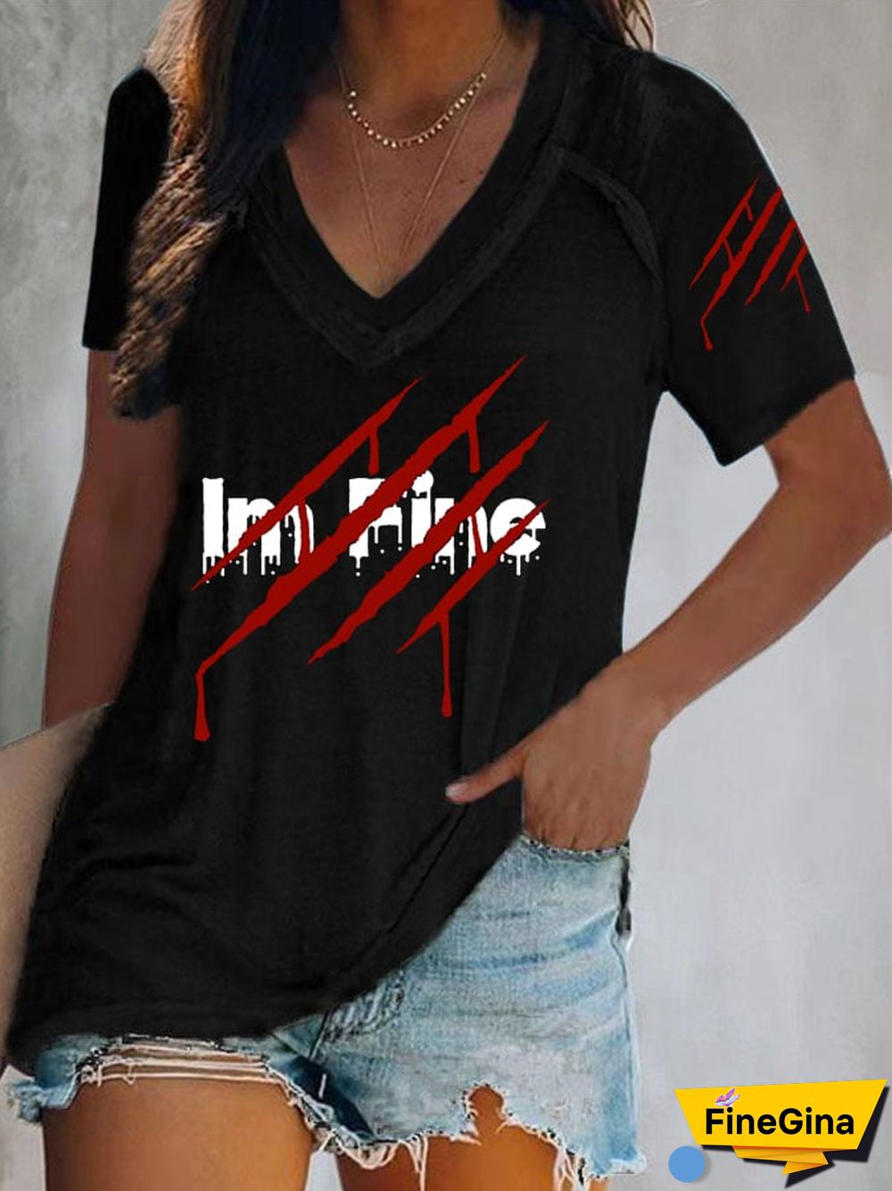Women's Bloody I'm Fine Print Short Sleeve T-Shirt