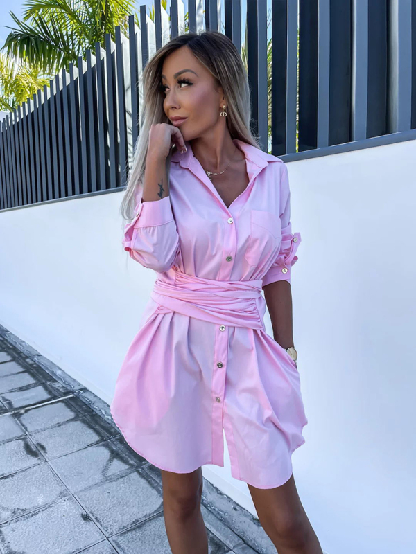 Mature Women Summer New Lace-up Cardigan Shirt Dress