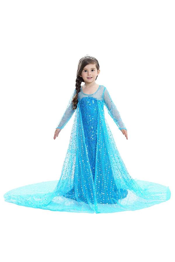Halloween Sweet Fancy Dress Little Girl Frozen Elsa Costume Blue-elleschic