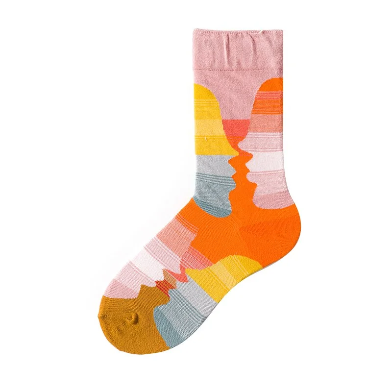 Unisex Painting Style Women Socks 100 Cotton Harajuku Colorful Kawaii Streetwear Full Socks Funny Cute Animal Striped 1 Pairs