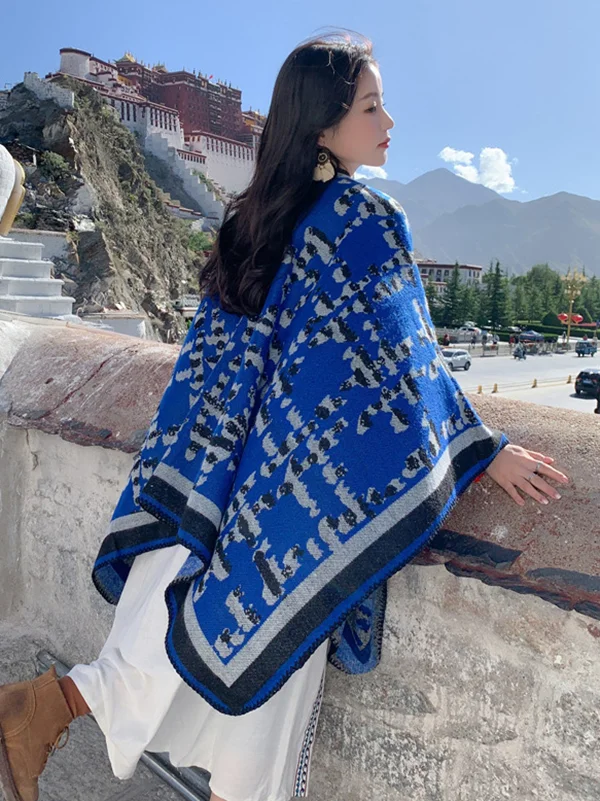 Casual Loose Patchwork Shawl&Cloak