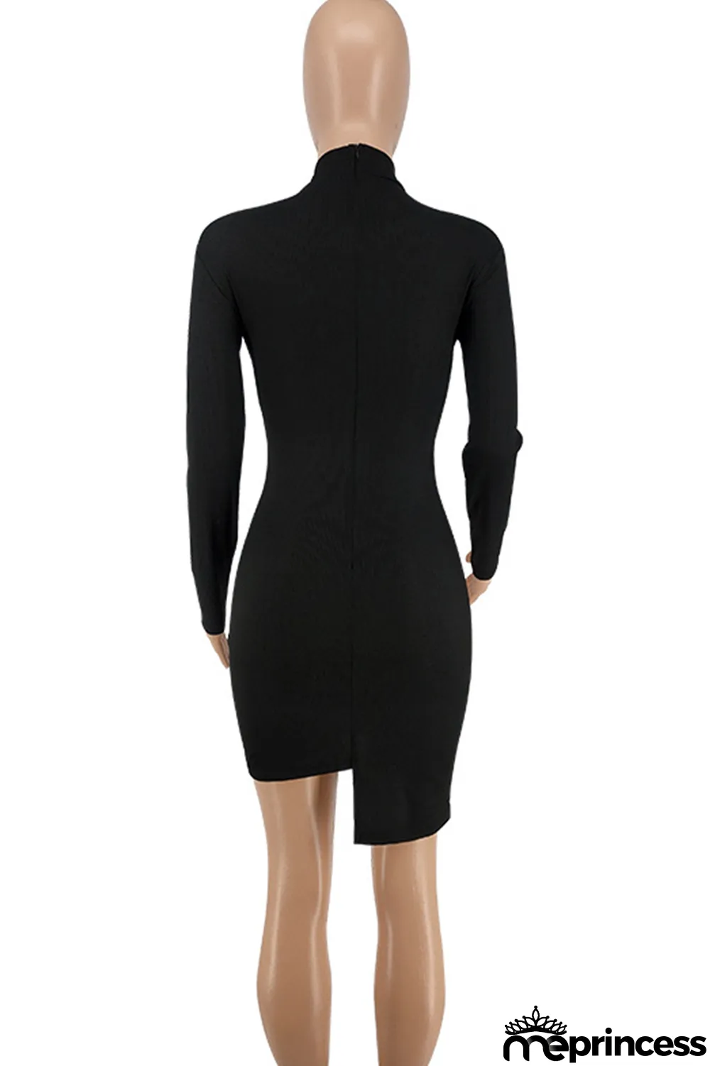 Red Fashion Sexy Patchwork Hollowed Out Asymmetrical O Neck Long Sleeve Dresses