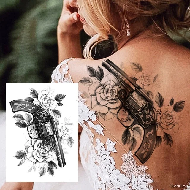 Large Tiger Lion Black Flower Fake Tattoo Sticker For Women Rose Fox BirdTemporary Tattoos DIY 3D Water Transfer Tatoos Girl Man