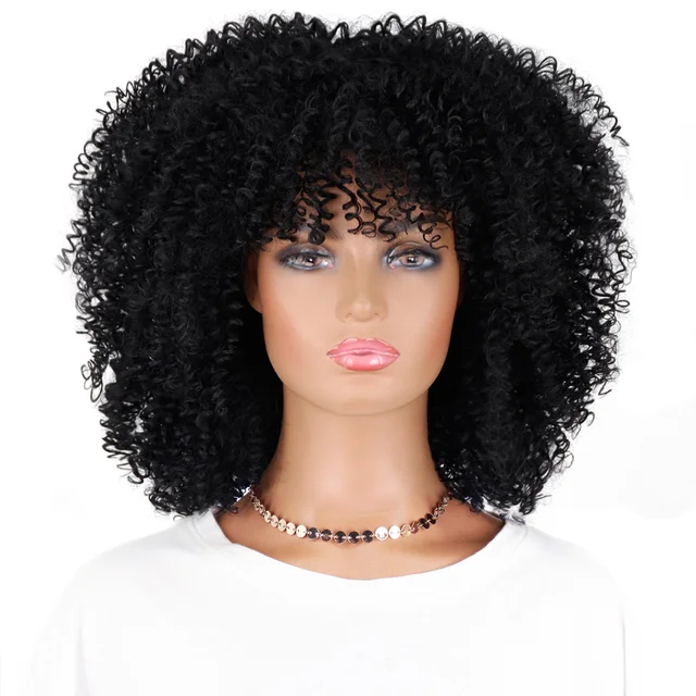 Jewtribute Hair®|Short  Curly Wigs With Bangs For Black Women 