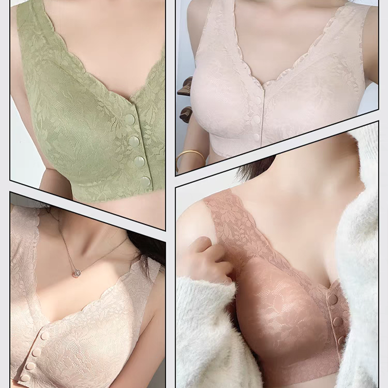 Billionm Billionm Button Women Soft Cups Bra Large Size In The Elderly Underwear Breathable Women Without Steel Ring Tank Top Lace Bra M-XXL