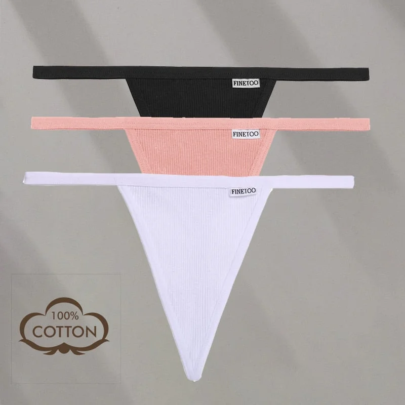 FINETOO 3PCS/Set M-XL Sexy G-string Panties Cotton Women's Underwear Girls Female Underpant Pantys Ladies Bikini Thong Lingerie