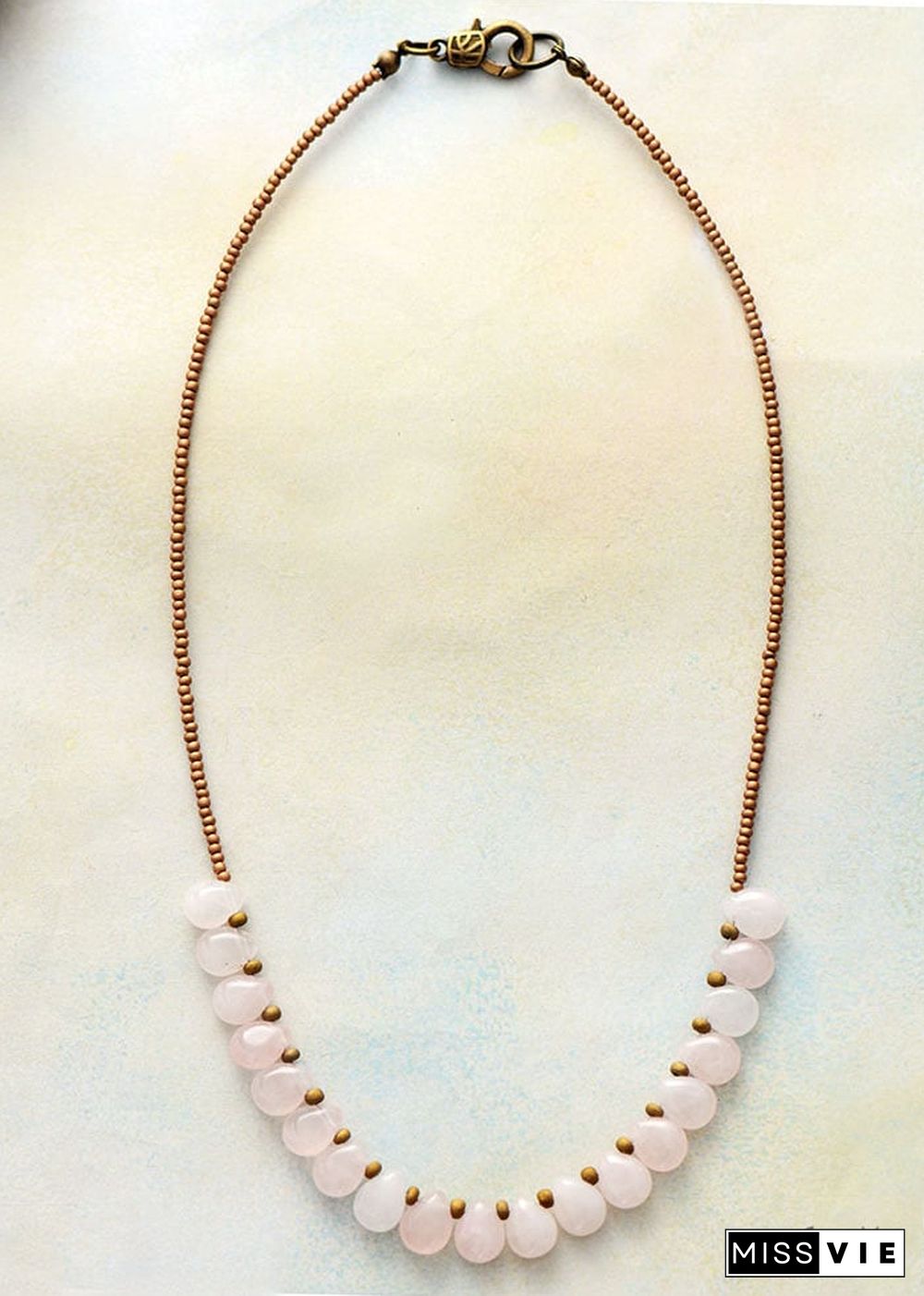 Boho Necklace, Blue Amazonite, Seed Beads Rose Quartz