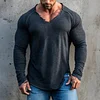 Men's Basic Fitness Training Style V-neck Tucked Long-sleeve T-shirt With Ripped Hem by Inlyline