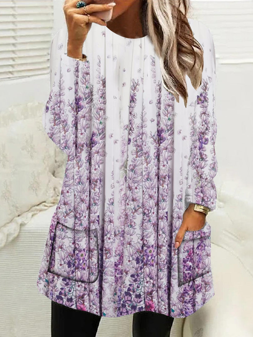 Women Long Sleeve V-neck Graphic Floral Printed Top