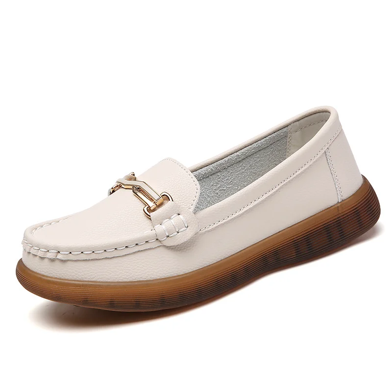Women Casual Leather Flat Loafers Slip on Comfy Shoes