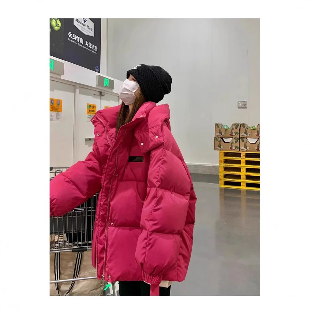 Woherb Down Cotton Jacket Female Oversize2024 Winter New Cotton-Padded Coat Korean Version Loose And Thick Cotton-Padded Jacket Bread Clothes-Outfit Ideas