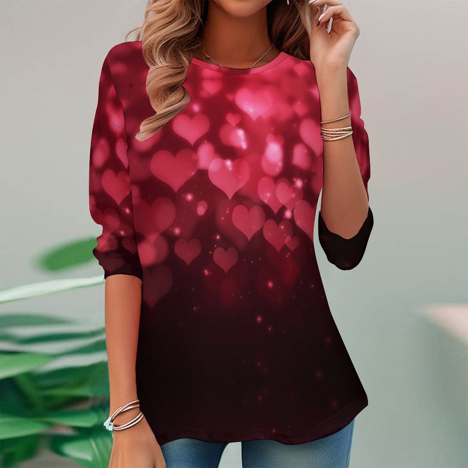 Women Long Sleeve V-neck Graphic Floral Printed Top