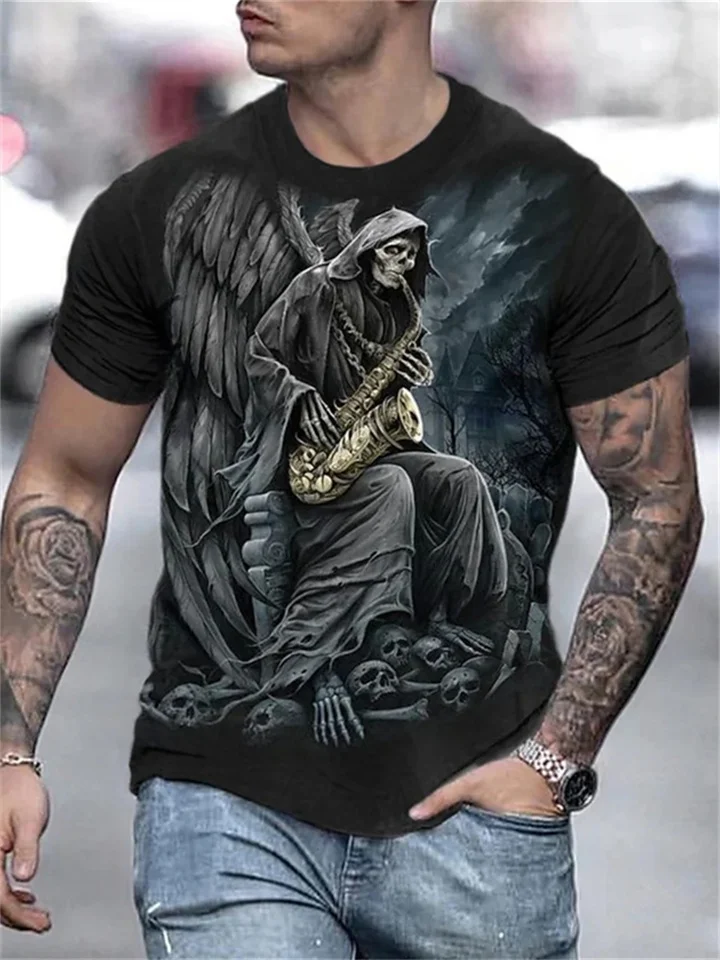 Men's Shirt T Shirt Tee Tee Skull Graphic Prints Round Neck Black Gold Black and Blue Black and Yellow Black / Red Black / White 3D Print Street Daily Short Sleeve Print Clothing Apparel Vintage-Cosfine