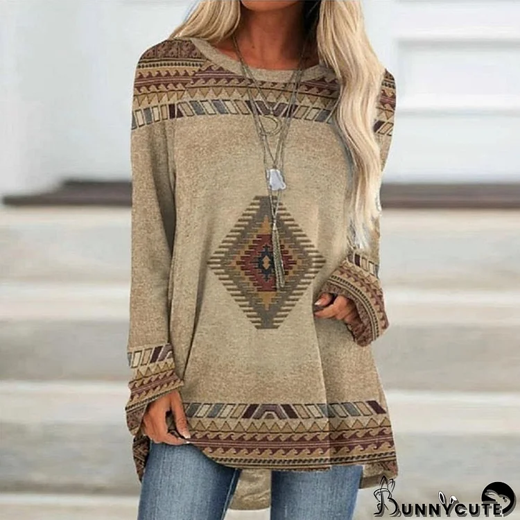 Retro Round Neck Long Sleeve Top