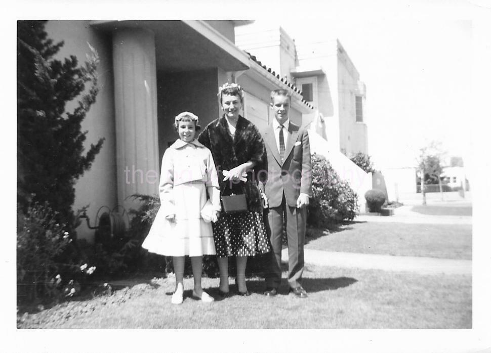 MOM AND THE KIDS All Dressed Up GIRL BOY Found Photo Poster painting bw CLASSIC Portrait 99 2