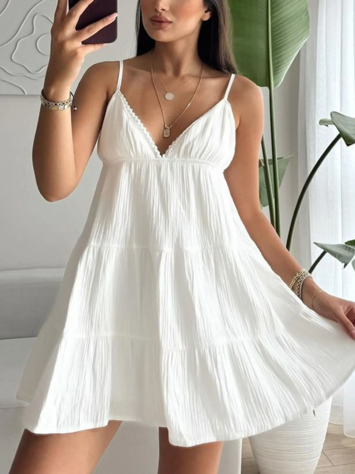 V-Neck Tiered Mini Dress mysite idetrend
