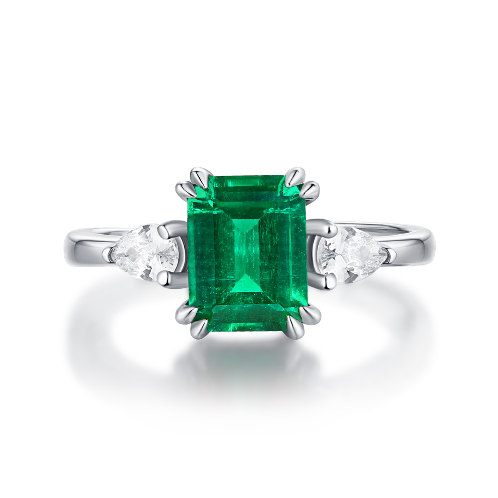Lab Emerald Ring Wedding Band for Women 925 Sterling Silver 1.5 Carat Adjustable18K Gold Gemstones Diamond Rings Luxury Jewelry