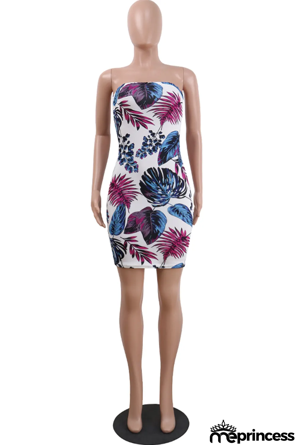 Multi-color Fashion Sexy Off The Shoulder Sleeveless Wrapped chest Hip skirt Mini Print