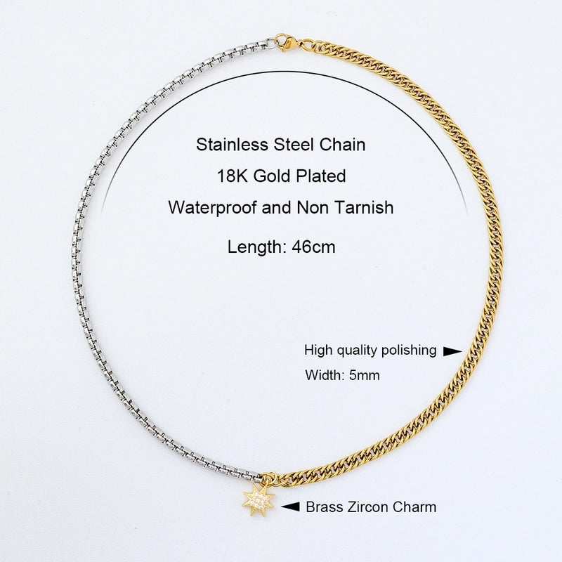 Titanium Steel Copper Star Oval Pendant Necklace