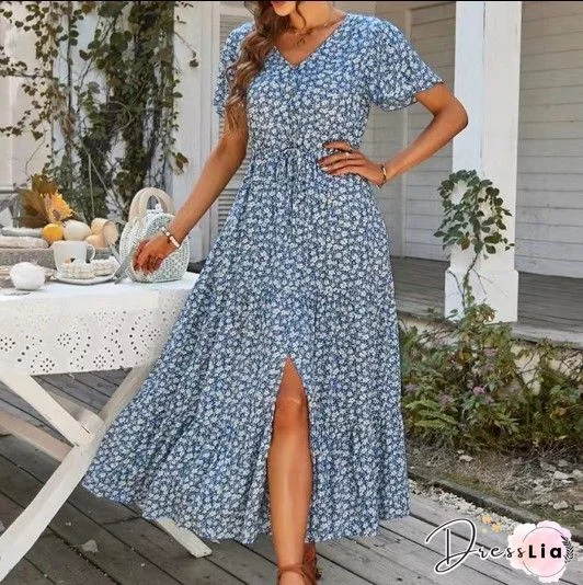 Floral Midi Dress Plus Size Summer Crew Neck Dresses