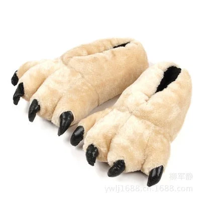 Christmas Gift Home Warm Non-Slip Plush Tiger Claw Dinosaur Animal Claw Hand-Shaped Brush Cover Heel Men/ Women Couple Cotton Slippers Winter