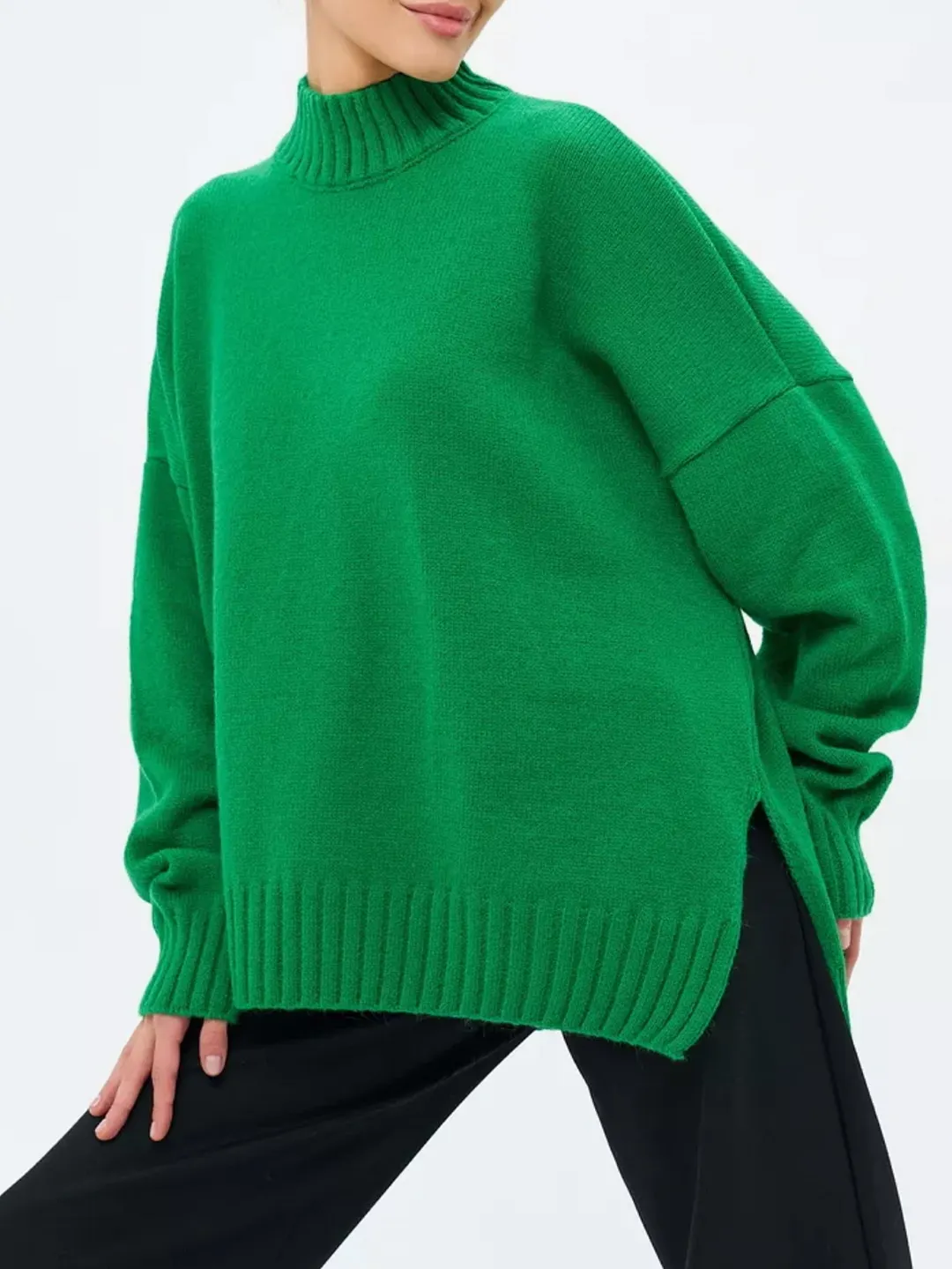 Nigikala Nigikala And Winter Half-High Collar Thread Sweater Solid Color Cover Loose Casual Knitwear