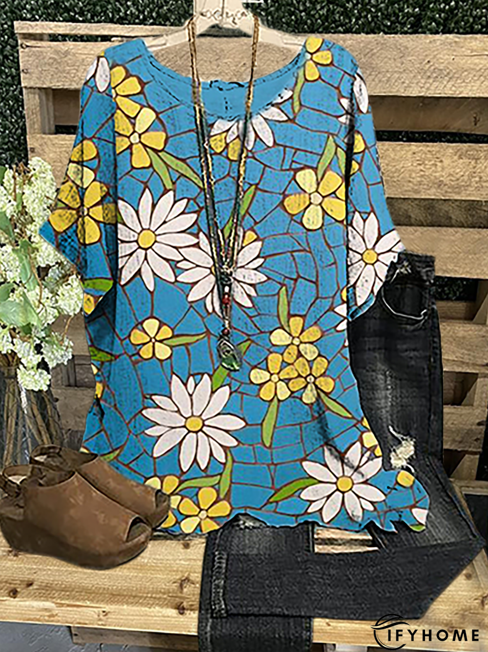 Plus size Floral Short Sleeve Vintage Tops | IFYHOME