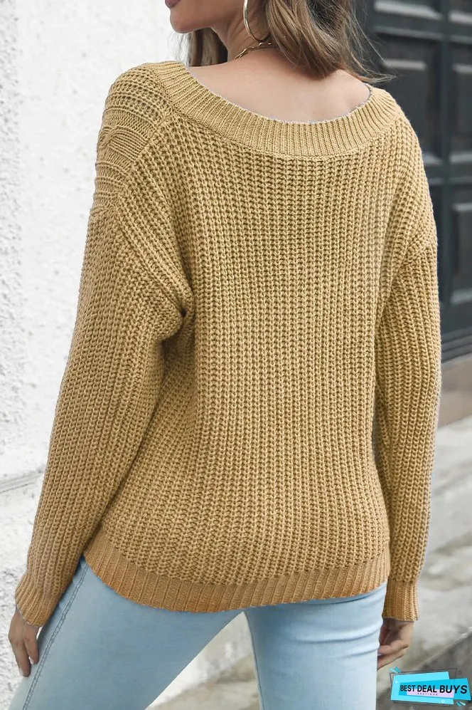 Cable Knit Hollow V Neck Winter Outfits Sweater