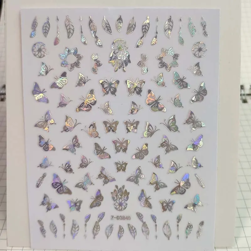 1pc Holographic New Laser Butterfly Designs Nail Sticker Silver Adhensive Slider Decoration DIY Nail Art Stickers Manicure Decor-Nail Inspo