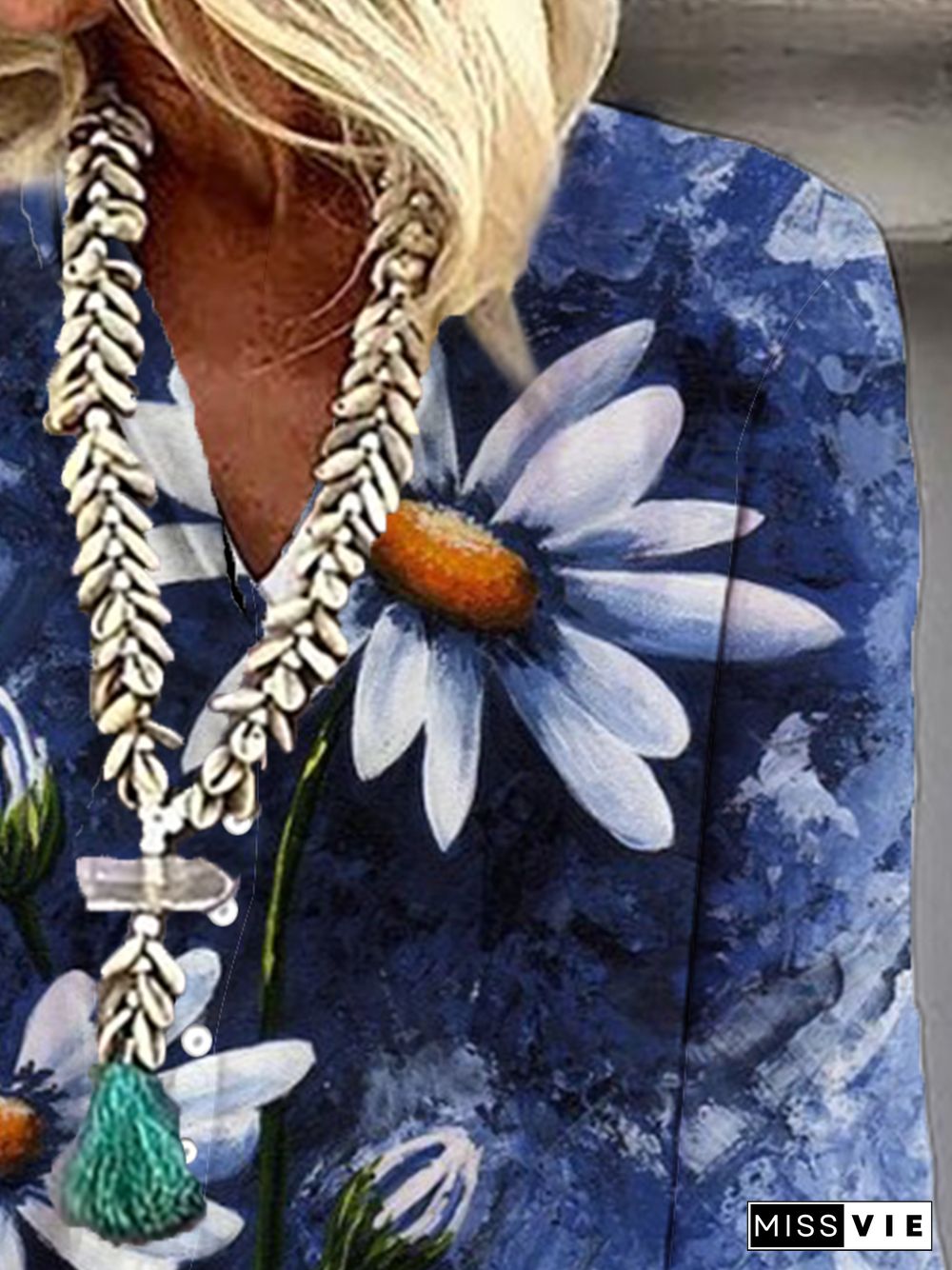 Boho Floral-Print 3/4 Sleeve Blouse