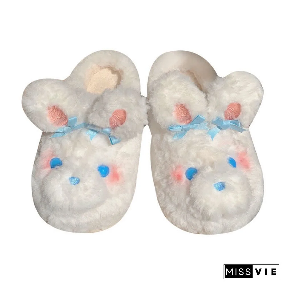 Cute Bow Knot Cartoon Bunny Plush Slippers