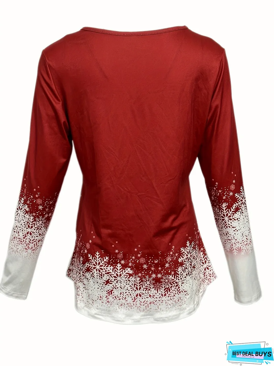 Christmas Graphic Print V Neck T-Shirt, Casual Long Sleeve Top For Spring & Fall, Women's Clothing