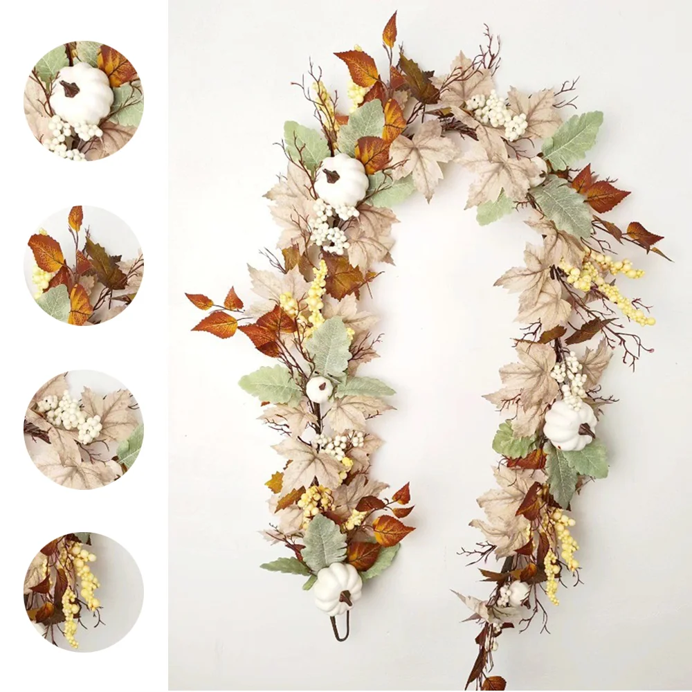 New simulated white pumpkin maple leaf rattan wreath decoration