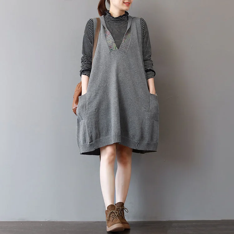 cozy green sweater dress trendy plus size sleeveless pullover sweater casual hooded dress