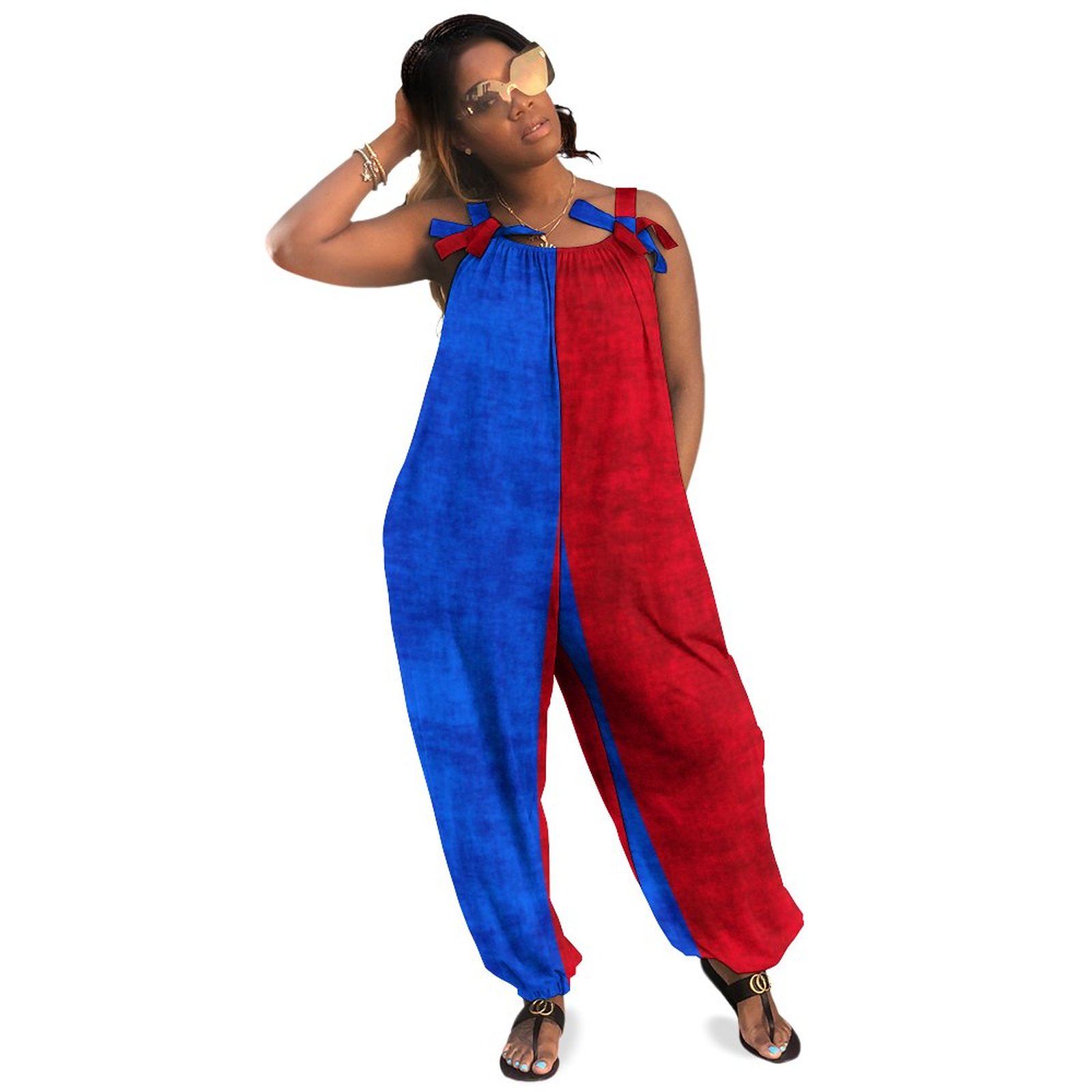 Leggings Red And Blue Grunge Jester Boho Vintage Loose Overall Corset Jumpsuit Without Top