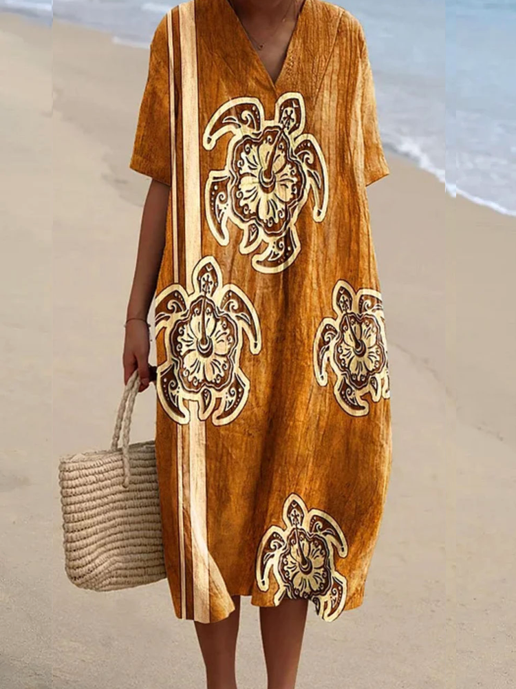 Womens Artistic Turtle Pattern Print Flowy Dress